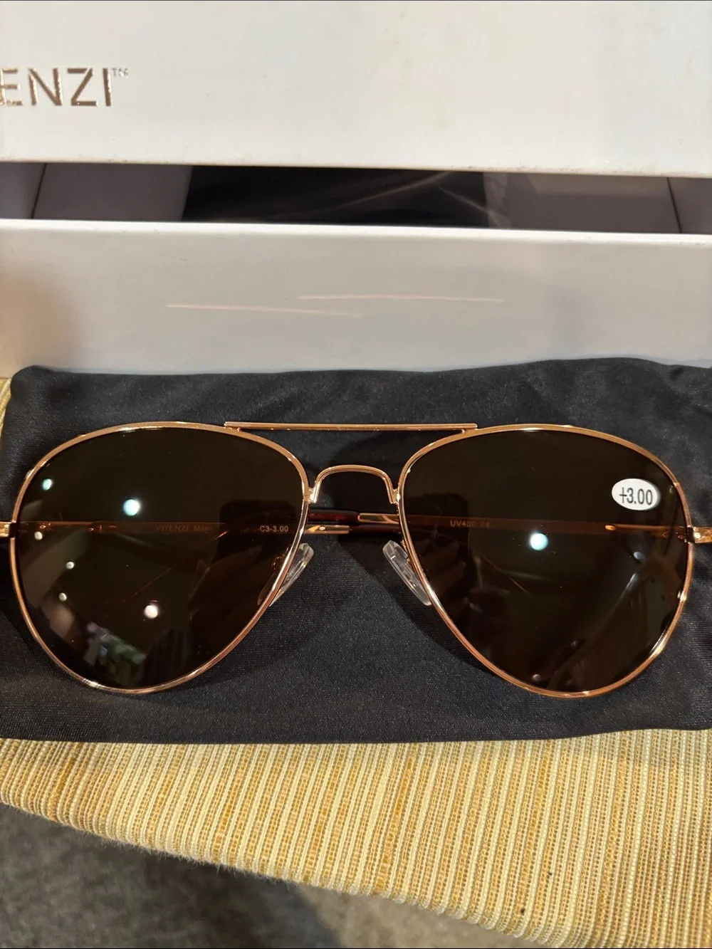VITENZI BIFOCAL SUNGLASSES IAN SUN IN GOLD 3.00 New
